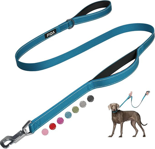 Fida 4 FT Heavy Duty Dog Leash with 2 Comfortable Padded Handles, Traffic Handle & Advanced Easy Snap Hook, Reflective Walking Lead for Large, Medium & Small Breed Dogs, Blue