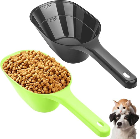 2 PACK Dog Food Scoop,1 Cup Capacity Pet Food Scoop With Measuring Lines For Dog, Puppy and Cat (Green and Black)
