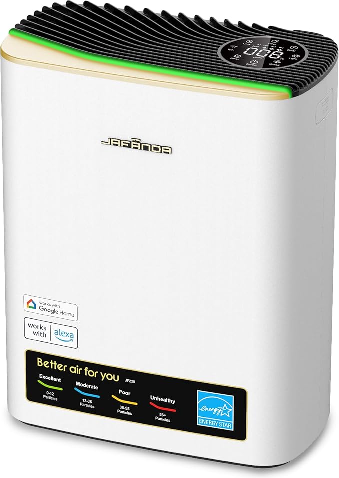 Jafända Air Purifiers for Home Large Room Up To 1100ft², True HEPA & Carbon Air Filter Remove 99.97% Dust Smoke Odor Pollen Pets Dander Allergies, Sleep Mode 20dB Works with Alexa,APP,PM2.5 Display