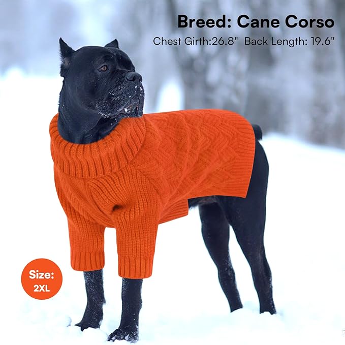 SUNFURA Dog Sweater Large Size Dogs, XL Dog Sweaters for Winter, Extra Large Breeds Girl Boy Pullover, Pet Knitted Knitwear Fall Sweatshirt for Pitbull, Labrador Retriever, Orange X-Large
