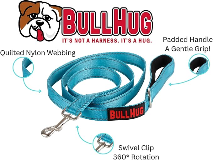BULLHUG 6 FT Bulldog Leash with Padded Handle. Perfect for Bulldogs, French Bulldogs, Pugs & All Breeds. Leashes for Walking, Training Lead for Bulldogs (Reflective Stitching, Blue)