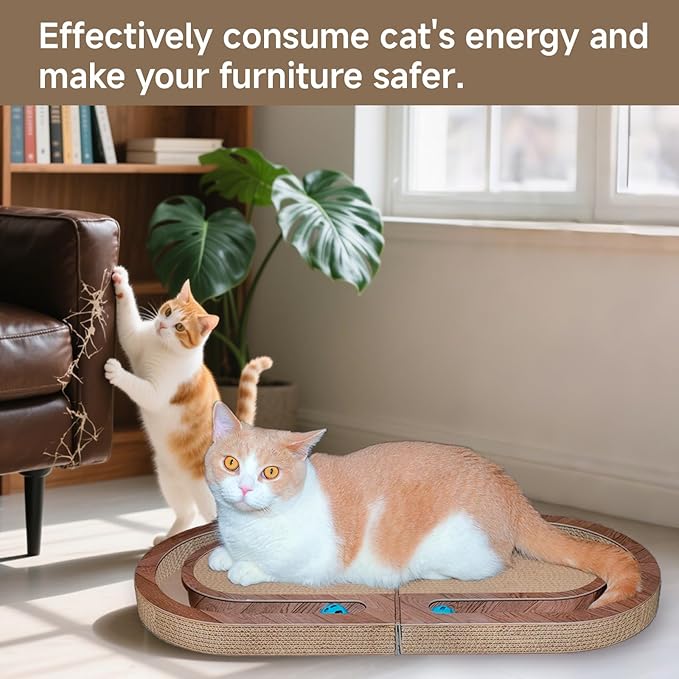 26" Cat Scratcher with Bells, Double Sided Interactive Toy - Encourages Healthy Scratching for Indoor Cats, Use on Floor, Wall or Couch