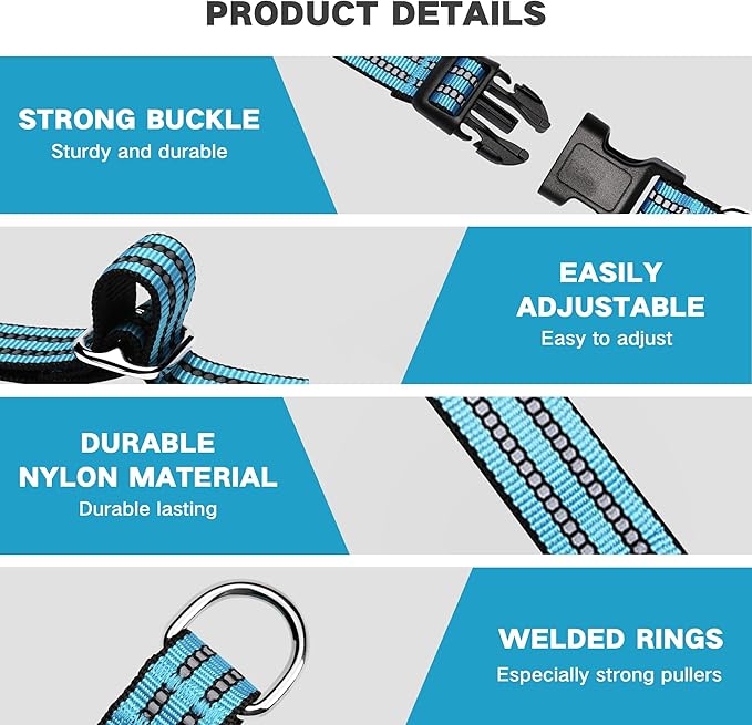 Hikiko Martingale Dog Collars Reflective Nylon Dog Collar with Quick Release Buckle Adjustable Training No Slip Dog Collar (Large, Light Blue)