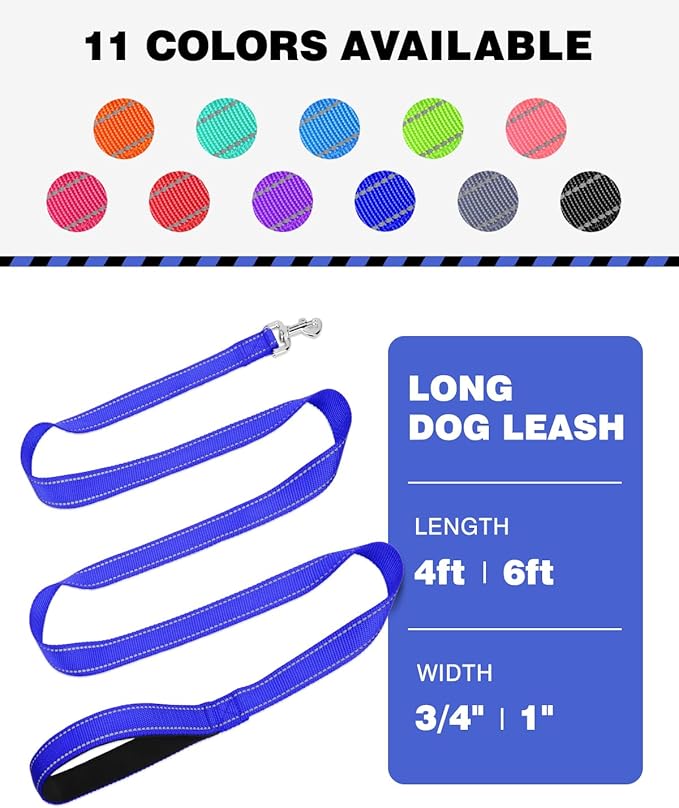 6FT Reflective Nylon Dog Leash with Soft Padded Handle for Walking, Running and Training, Supports Small Medium and Large Dogs (Royal Blue, 3/4Inch Wide)