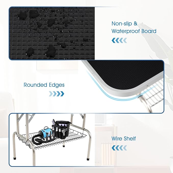 PETSITE 47 Inch Large Dog Grooming Table, Adjustable Pet Grooming Stand with Arms, Nooses, Mesh Tray, Foldable Pet Station at Home, 330 lbs Weight Capacity, Ideal for Dogs of All Ages, Black