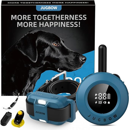 Jugbow Dog Shock Collar - 3/4 Mile Dog Training Collar with Remote for Large Medium Small Dogs, Rechargeable IPX8 Waterproof E-Collar with 3 Training Modes, LED Light & Security Lock (Blue)
