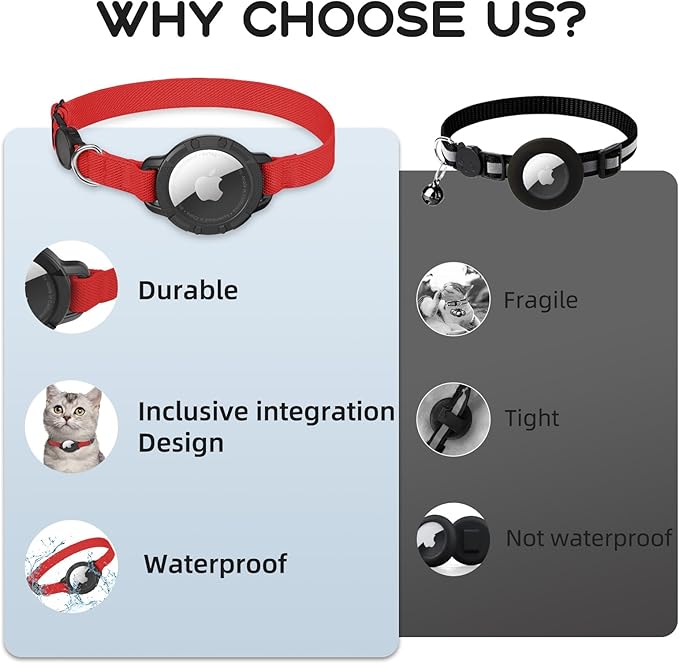 AirTag Cat Collars, Stretchy Collar with Apple AirTag Holder and Bell, Breakaway Ultra Design Elastic GPS Tracking Collars for Cats and Puppies, (7.5-12.5 Inch), Red
