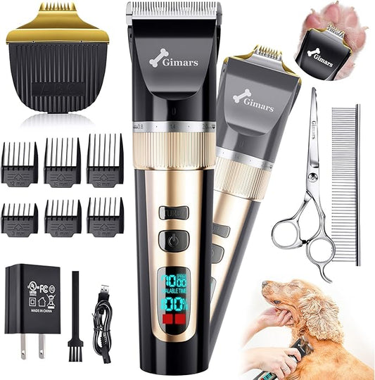 Gimars 4 in 1 Dog Grooming Clippers with Small Trimmer, 7000RPM High-Power 4-Speed Quiet Pet Shaver (≤55dB), Cordless Rechargeable Dog Hair Clippers for Thick Coats with Scissors, Comb & USB