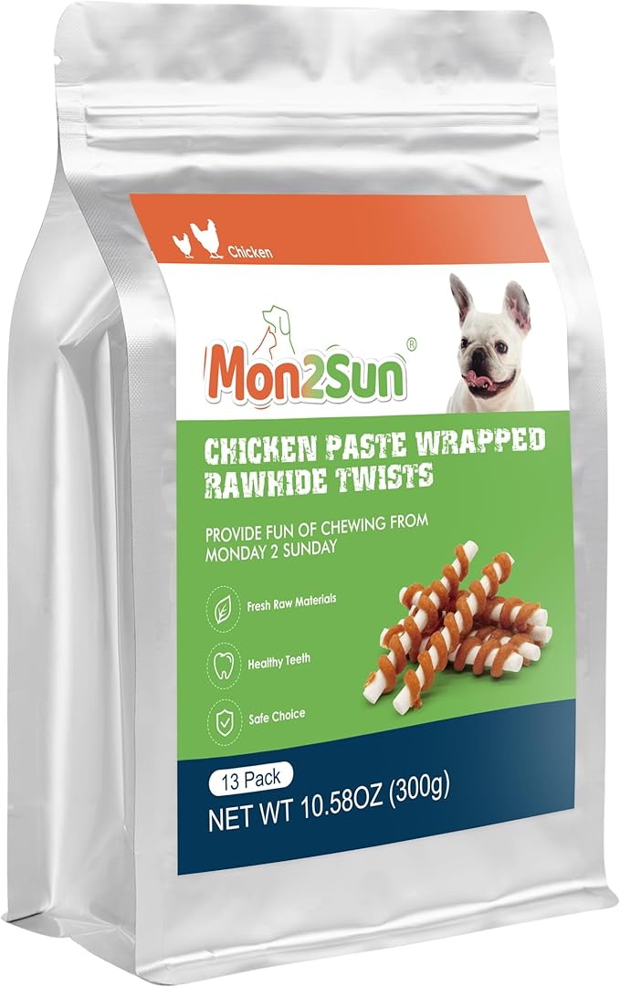 MON2SUN Dog Treats, 5 Inch Chicken Wrapped Rawhide Sticks, Rawhide Twist for Small Dogs, Promotes Dental Health Chew, 10.58oz (13 Count-Pack of 1)