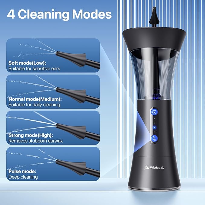 Ear Wax Removal, Upgraded Electric Ear Cleaner with Dual Water Tank, Ear Cleaning Kit with Water Temperature Sensor Effective & Safe Ear Wax Removal Kit, lPX6 Waterproof, 4 Pressure Modes, USB-C Cable