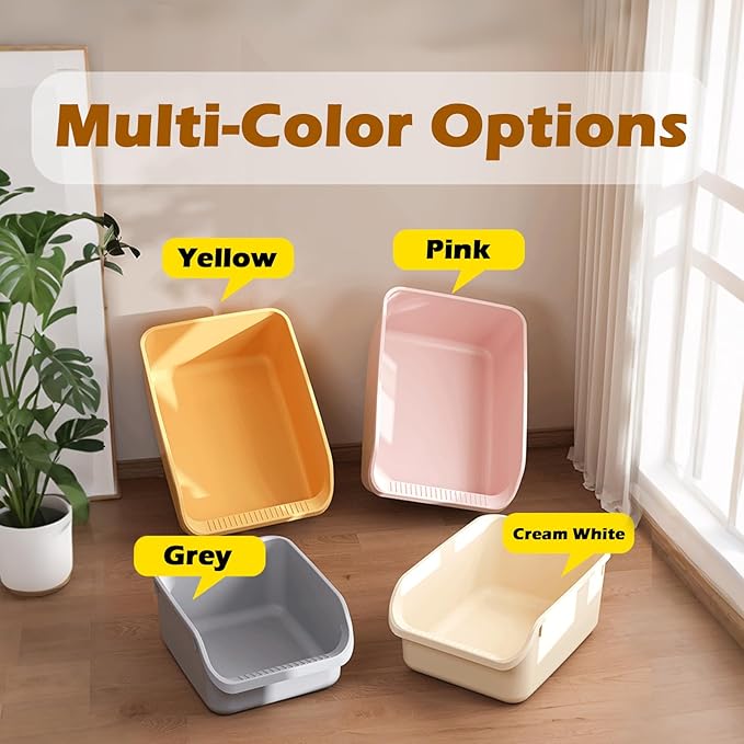 Large Cat Litter Box with High Sides,Cat Boxes for Indoor Cats,Cat Litter Pan for Kitty,Litter Box with Low Entry,Anti-Splashing,Easy to Clean (Yellow)