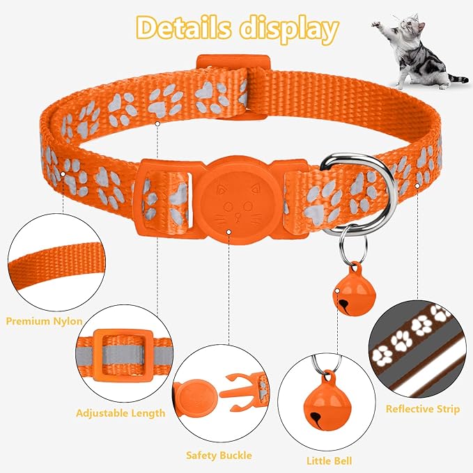 Taglory Kitten Collar Breakaway with Bell, 2 Pack Girl Boy Pet Kitten Collar Adjustable 6-8 Inch for 2-6 Months Cat, Orange