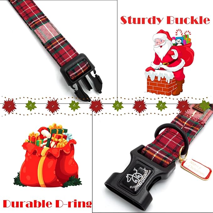 Elegant littlle Tail Christmas Dog Collar, Red Plaid Pet Collars Soft Cotton Winter Dog Collar with Quick Release Buckle Pet Puppy Collars for Small Medium Large Dogs