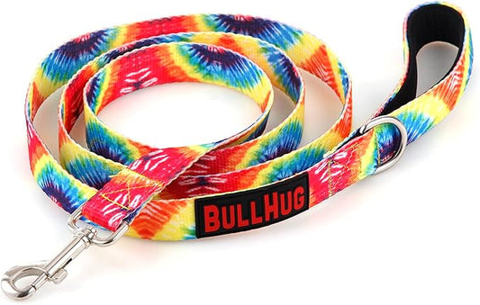 BULLHUG 6 FT Bulldog Leash with Padded Handle. Perfect for Bulldogs, French Bulldogs, Pugs & All Breeds. Leashes for Walking, Training Lead for Bulldogs (Rainbow TIE DYE)