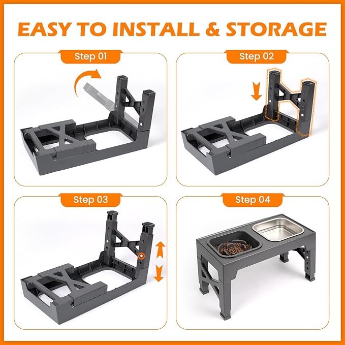 Heeyoo Elevated Dog Bowls, 5 Adjustable Heights Raised Pet Bowls, Adjusts to Height 3.2" to 12.2" for Small Medium Large Dogs