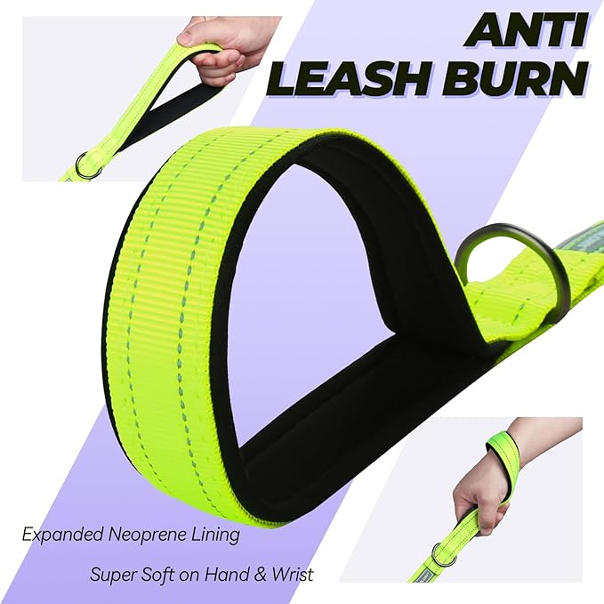 VIVAGLORY Twingrip Dog Leash, Double Handle Dog Leash for Training & Walking with Traffic Handle & 2 Loop, Traffic Control Reflective Heavy Duty for Puppy Pet, 6ft x 1in, Bright Yellow