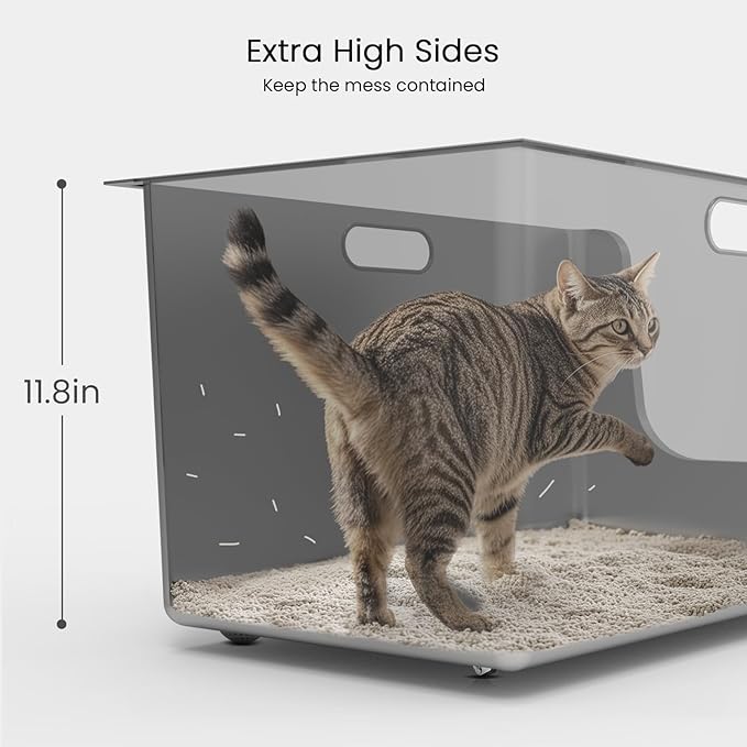 Stainless Steel Litter Box 11.8'' High Sides, XL Metal Cat Litter Box with Curved Low Entry, Cat Litter Pan for Big & Multiple Cats, Pet Toliet with Handy Wheels for Easy Moving