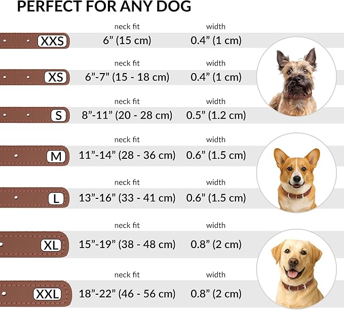 CollarDirect Rolled Leather Dog Collar, Soft Padded Round Puppy Collar, Handmade Genuine Leather Collar Dog Small Large Cat Collars 13 Colors (13-16 Inch, Cinnamon Textured)