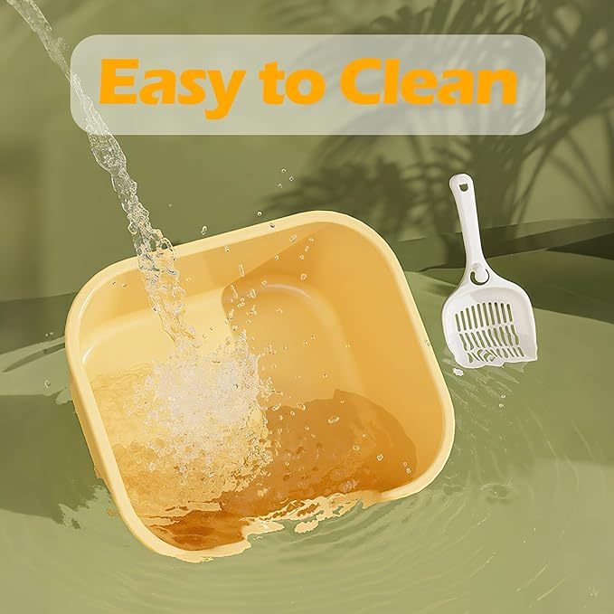 Large Cat Litter Box with High Sides,Low Entry Cat Litter Pan for Indoor Cats,Cat Box for Kittens & Senior Cats,Non-Slip Bottom,Anti-Splashing,Waterproof,Easy to Clean (White)