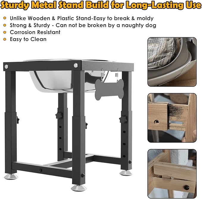 0.8 Gallon Elevated Dog Water Bowl for Medium Dog, 4-Height Adjustable (8–12.2'') Raised Stainless Steel Bowl with Spill-Proof Mat & Sturdy Metal Stand, Easy-Clean Feeder for Indoor/Outdoor Use