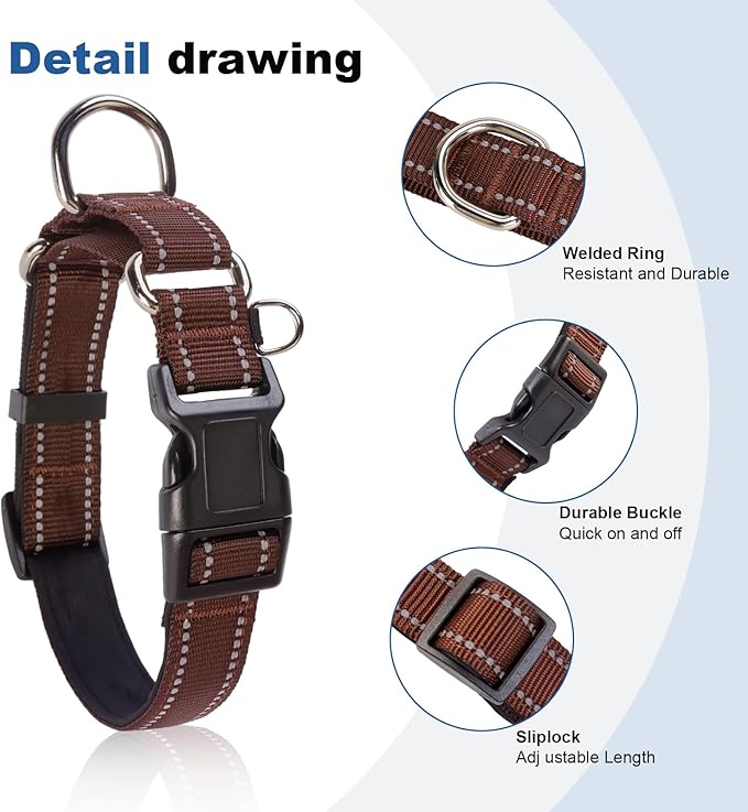 Reflective Martingale Dog Collars. Dog Collar with Quick Release Buckle. Adjustable Soft Padded Breathable Nylon Pet Collar Suitable for Puppies for Small Medium Large Dogs.