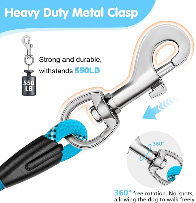 Heavy Duty Dog Leash 2 Handles 4/5/6ft-Blue XiaZ Dog Leashes for Medium Large Dogs That Pull 1/2 Inch 1000lb Strength Thick Rope Leash PVC Waterproof-Handles Metal Hook Nighttime Safety