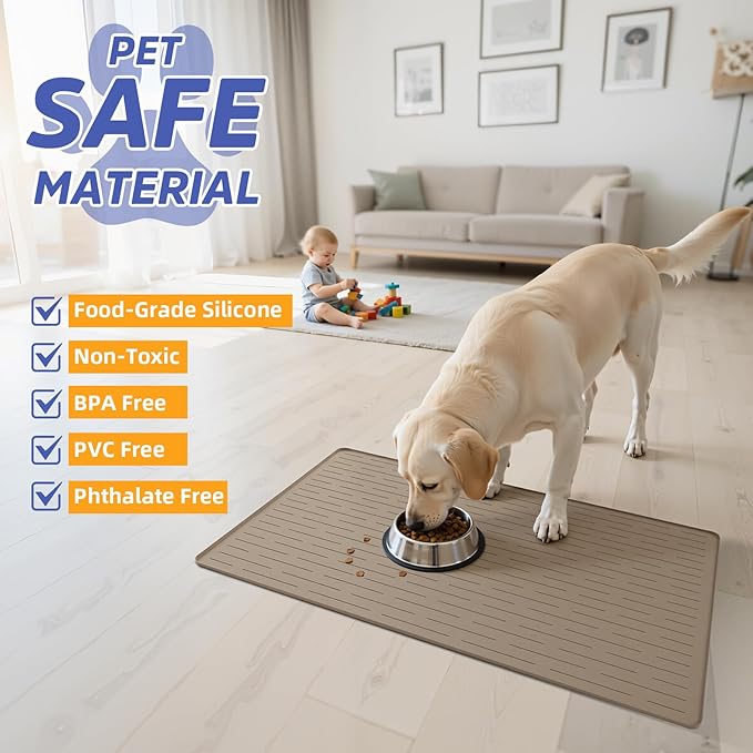 Large Dog Mats for Food and Water, 40"x30" Waterproof Pet Food Mats for Floor Nonslip Silicone Bowl Mats with Raised Edges