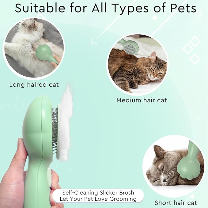 GJEASE Cat Grooming Glove Brush,Self-Cleaning Slicker Pet Brush for Short and Long Haired Pets,Dog Bath Brush for Shedding and Grooming,Removes Loose Hair and Tangles,Promote Circulation