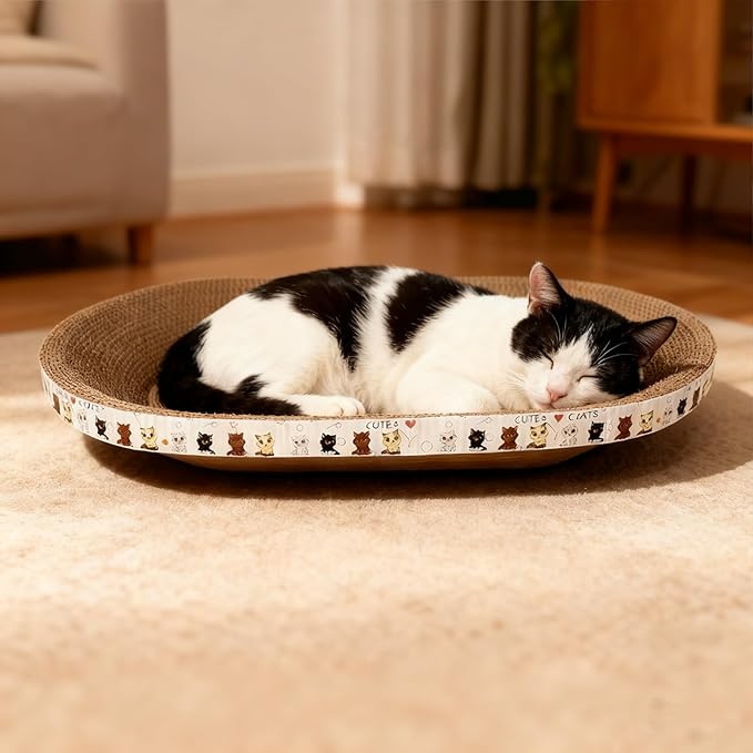 2PCS Large Cat Cardboard Scratcher with Toys, Oval 21.7" x 14.9" Kitty Scratching Board for Indoor Kitten Play Scratch Bed Sofa Furniture Protector
