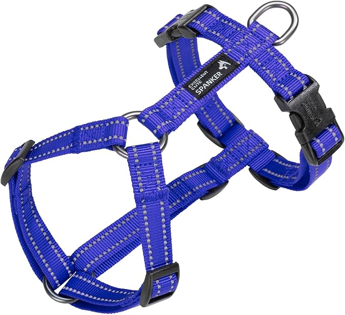 EXCELLENT ELITE SPANKER No Pull Dog Harness Reflective Nylon Vest L-Shaped Adjustable Easy Pet Harness for Small Medium Large Breeds Dogs Walking Training Black Red(Blue-M)