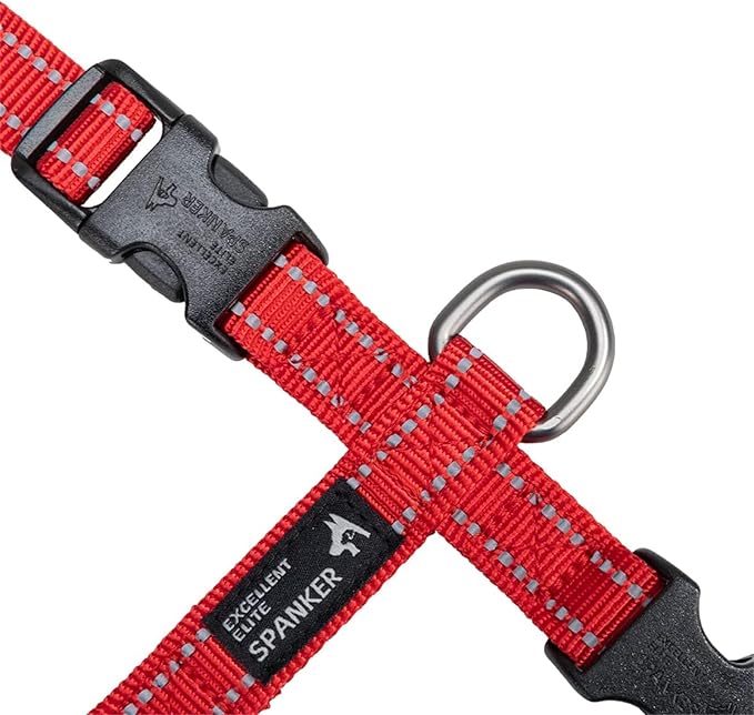 EXCELLENT ELITE SPANKER No Pull Dog Harness Reflective Nylon Vest L-Shaped Adjustable Easy Pet Harness for Small Medium Large Breeds Dogs Walking Training Black Red (Red-S)