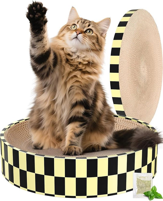 Cat Scratcher, Cardboard Cat Scratchers for Indoor Cats, Large Cat Scratching Board, Round Bowl Cat Scratch Pad Bed (Checkerboard)