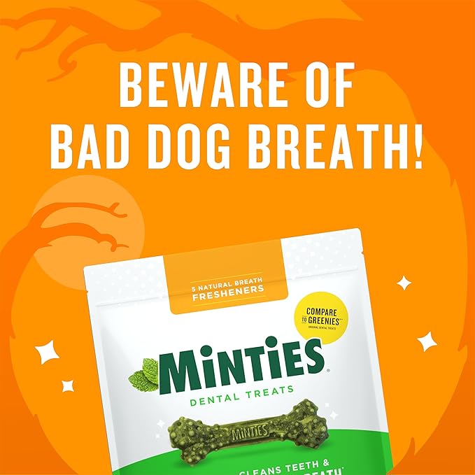 Minties Dental Chews for Dogs, 36 Count, Vet-Recommended Mint-Flavored Treats for Large Dogs Over 50 lbs, Dental Bones Clean Teeth, Fight Bad Breath, and Removes Plaque and Tartar