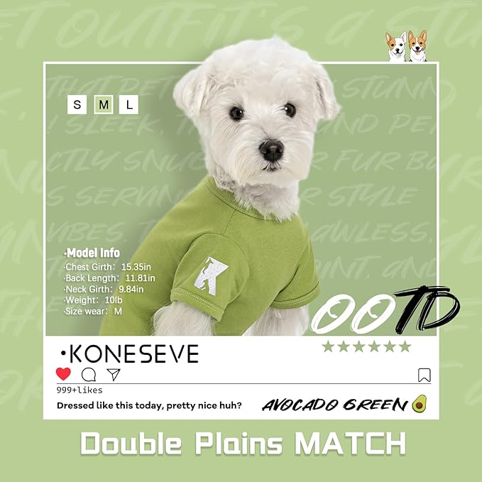 Koneseve Dog Shirts 2 Pack Soft Tee Comfortable Pet Clothes for Small Pets Brown & Avocado Green S