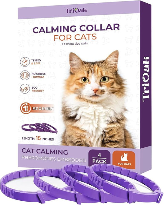 Calming Collar for Cats: Pheromone-Infused Behavior Support, Long-Lasting 30-Day Effect, Adjustable & Waterproof, 4-Pack (Purple)