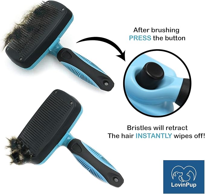 Dog Slicker Brush, Self Cleaning, Shedding and Grooming Tool for Pets, Best Dog Brush with Easily Retractable Bristles to Remove Hair Instantly