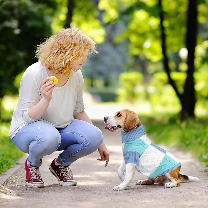 Turtleneck Pet Sweaters for Dogs Boys or Girls,Color Inlay and Moving Needle Pattern Dog Sweater,Pet Clothes,Dog Sweaters,Suitable for Various Breeds Dogs or Sizes(Blue Group,3XL)
