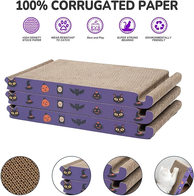 CATISM Cat Scratcher Foldable,Triangle Cat Scratching Board,6 Usable Sides Cat Scratchers for Indoor Cats,Durable Recyclable Cat Scratcher Cardboard Vertical, Orange (Pack of 3) (Purple)