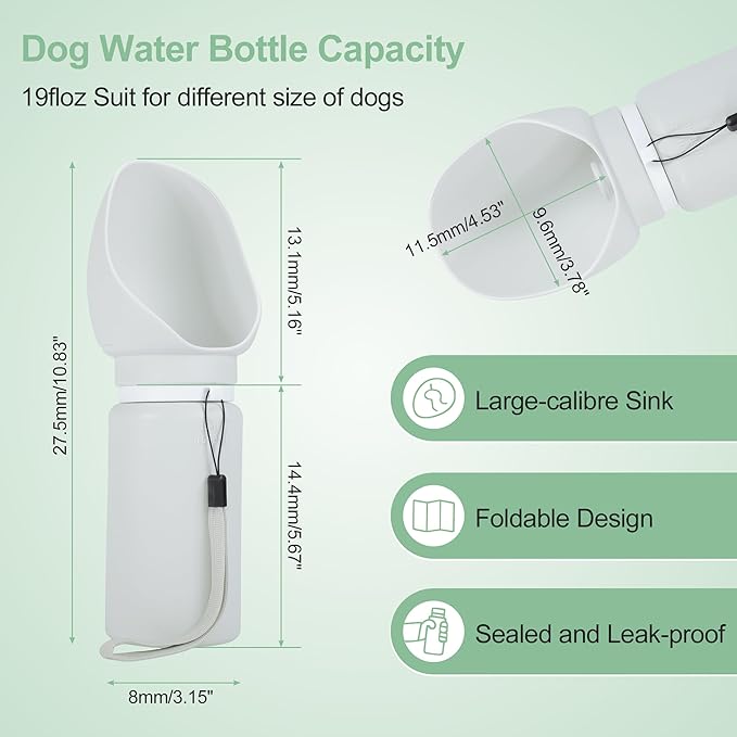 Portable Dog Water Bottle, Collapsible Leak-Proof Water Dispenser, Dog Travel Water Bottle for Hiking Travel, 550ml, Grey