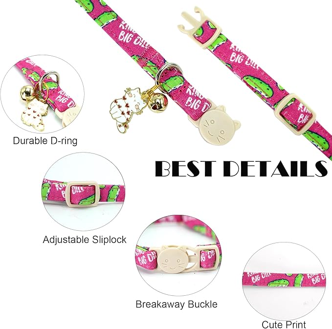 Elegant little tail 2 Pack Cat Collar-Spring Print Cotton Breakaway Cat Collars with Bell Pendant Kitten Boy Girl Safety Adjustable Collar for Small Cats Puppy