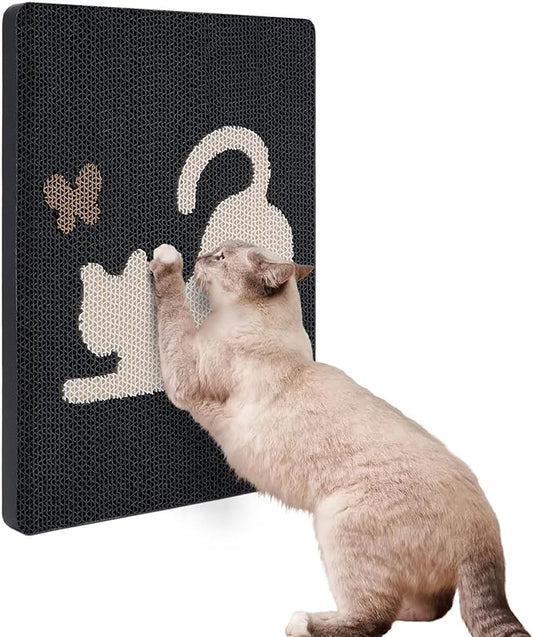 Ownpets Wall Cat Scratcher, Cute Vertical Cat Scratching Board, Wall Mounted Cat Scratch Pad for Wall, Glass, Wood, and Tile, Furniture Protector, Black