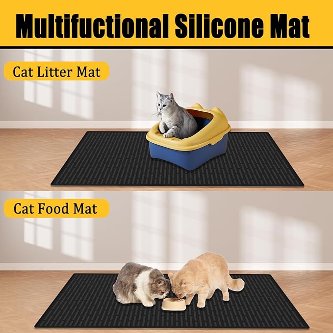 40"x30"(100cmx75cm) Extra Large Silicone Cat Litter Mat, XXL Litter Trapping Mat for Under Litter Box, Non-Slip Waterproof Kitty Litter Catcher, Easy to Clean Mat for Cats, Dark Gray