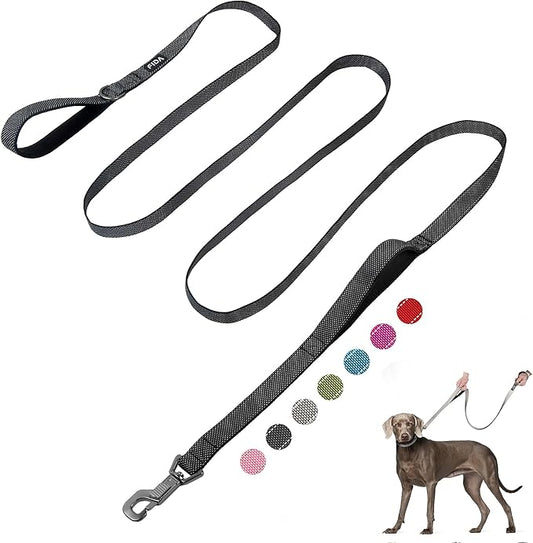 Fida 10ft Heavy Duty Dog Leash with 2 Comfortable Padded Handles, Traffic Handle & Advanced Easy Snap Hook, Reflective Walking Lead for Large, Medium & Small Breed Dogs, Black