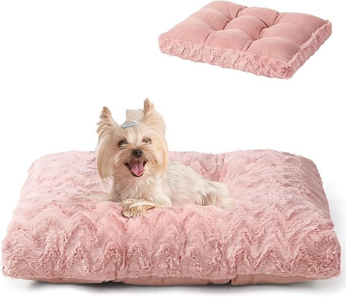 EHEYCIGA Reversible Dog Crate Bed Washable, Comfort Fluffy Plush Dog Kennel Pad for Small Doggie and Cats, Deluxe Machine Washable Pet Sleeping Mats, 23" x 18"x 3", Pink