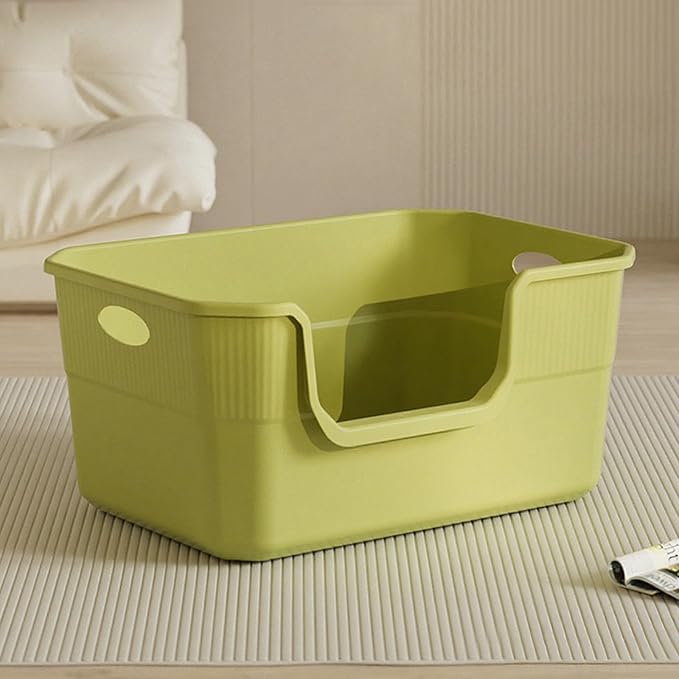 Large Cat Litter Box with High Sides,Low Entry Cat Litter Pan Tray Kitty Litter Box for Indoor Big & Senior Cats,Anti-Splashing Waterproof Cat Toilet,Tool-Free Assembly,Easy to Clean (Green)