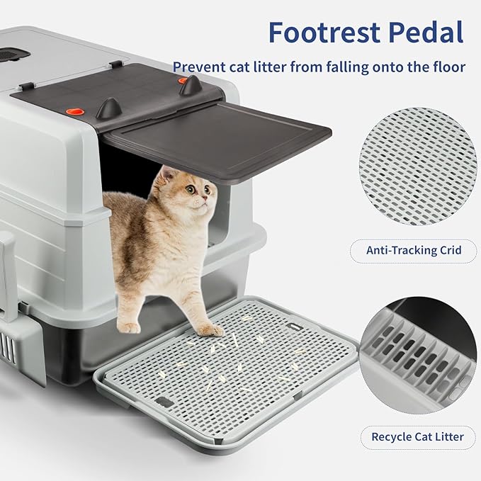 Extra Large Stainless Steel Litter Box with Lid, 28"L x 20"W x 17"H XXXL Enclosed Metal Cat Litter Box with Litter Scoop & Foot Pedal, Odor Control,Easy Cleaning for Big Cats, Multiple Cats