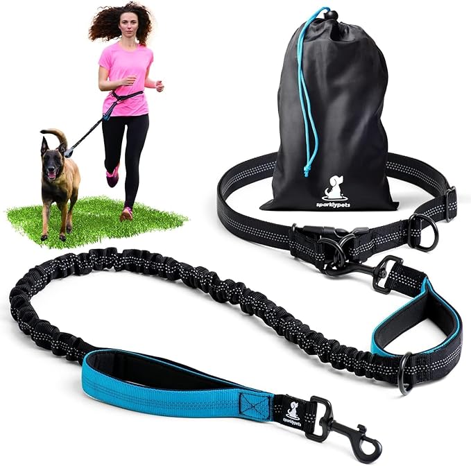 SparklyPets - Hands Free Dog Leash with Reflective Stitches - Waist Leash for Dog Walking, Hiking, Training, Jogging, Canicross, Running - for Medium & Large Breeds