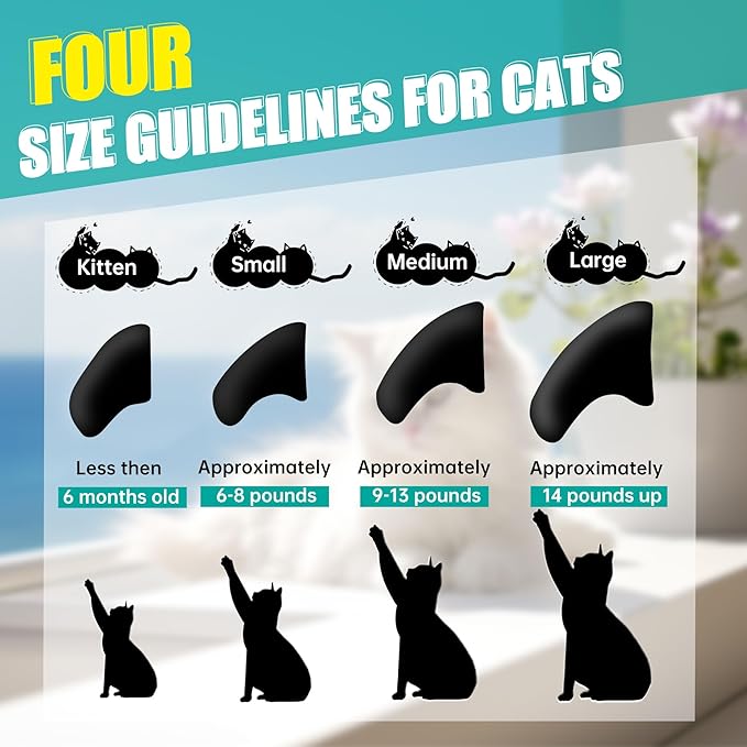 100 pcs Cat Nail Caps | Cat Claw Covers with Adhesives and Applicators | Black (S)