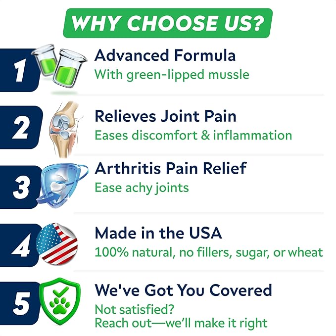 Senior Advanced Glucosamine Joint Supplement for Dogs - Green Lipped Mussel & Collagen - Large Breeds - Hip & Joint Health - Bacon Flavor - 120 Chews