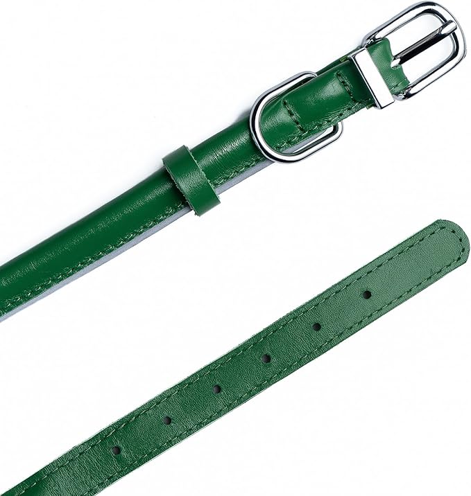 OOPSDOGGY Rolled Leather Dog Collar Reflective Roll Collars for Small Medium Large Dogs Puppy (Green, L, 14'' - 18'')